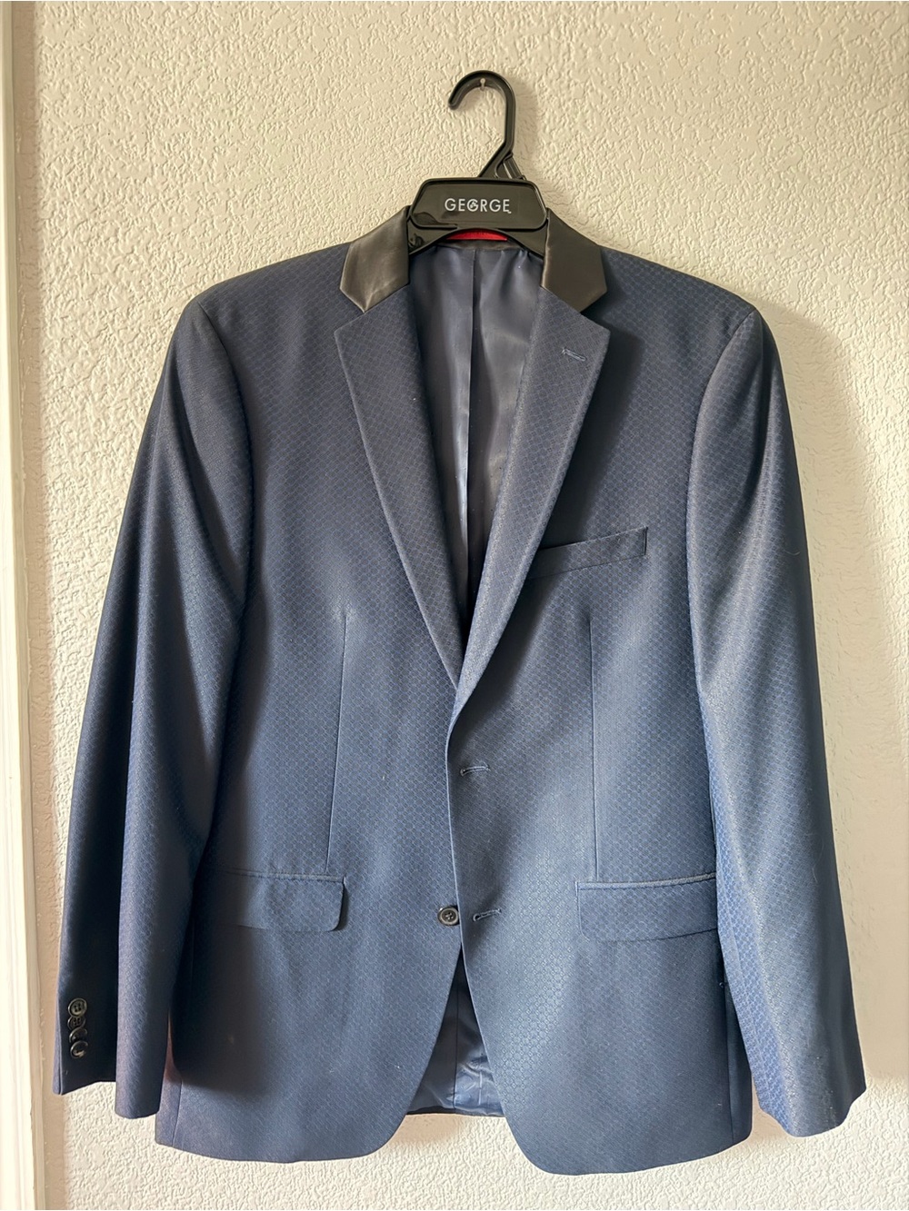 Alfani Navy Textured Blazer with Black Collar Trim